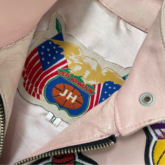 Jeff Hamilton NBA All Teams Patchwork Pink Leather Jacket - Picture 3 of 10